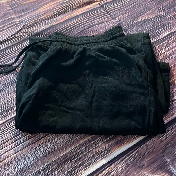 Black linen blend wide leg pants - Picture 1 of 8